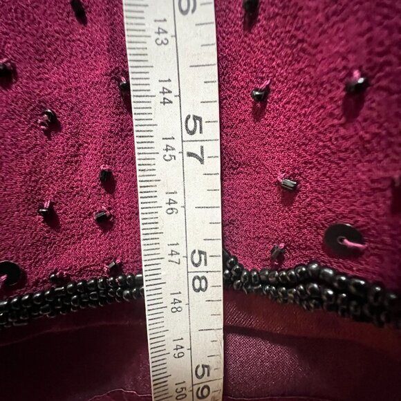 NWT SCALA Sequined Evening Beaded Halter Silk Burgundy Maxi Prom Dress L 9-10 - Picture 6 of 15